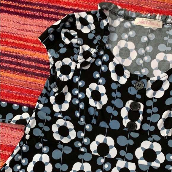 Pink Vanilla Mini Dress, Mod Style Floral Dress, Black Blue White Patterned - Picture 3 of 10